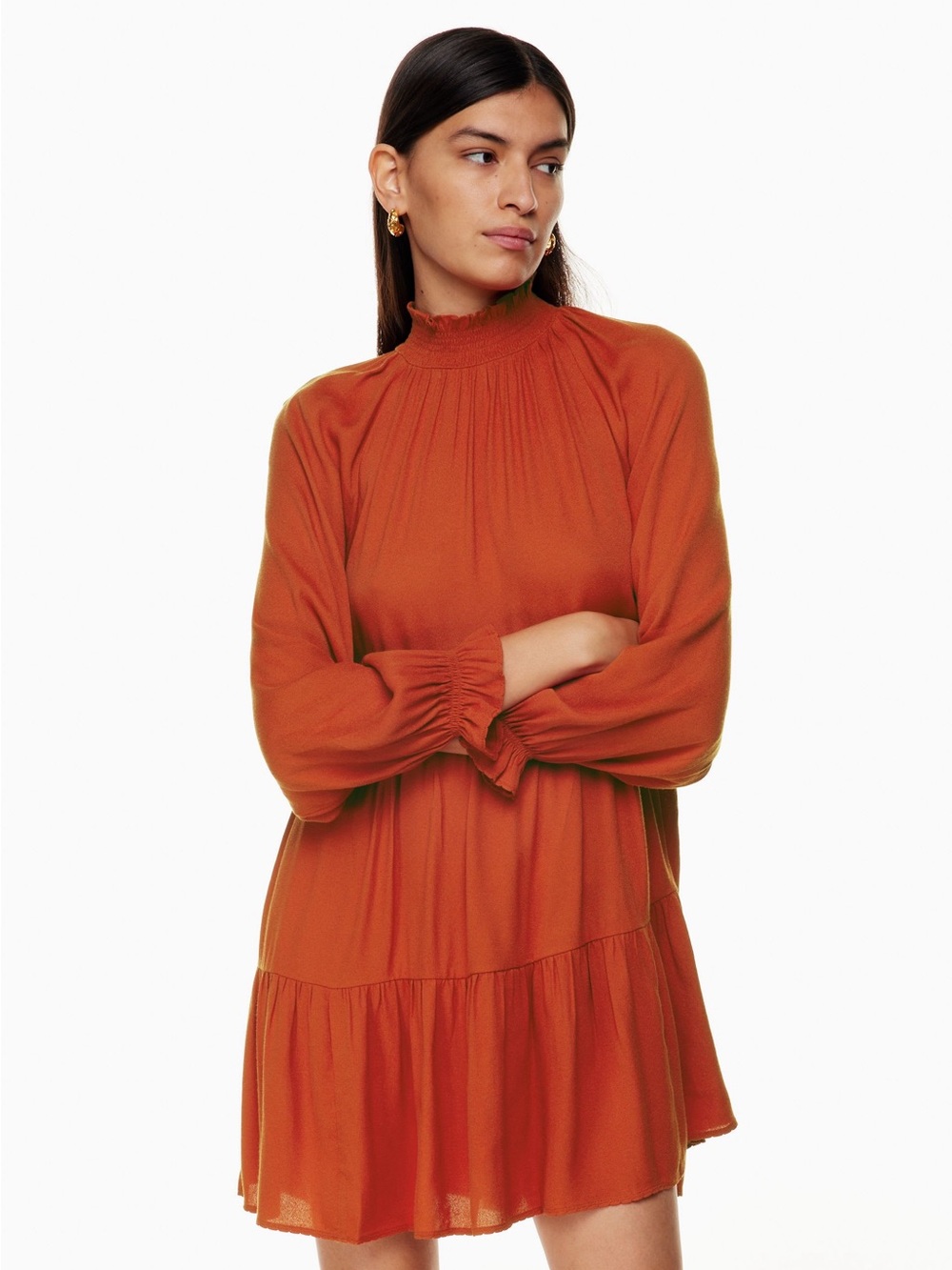 Wilfred Aritzia Dignity Mini Dress Mock Neck Tiered Work Formal Wedding Party